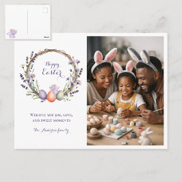Watercolor Easter Lavender Cute Bunny Photo Briefkaart