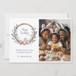 Watercolor Easter Lavender Cute Bunny Photo Feestdagenkaart