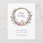 Watercolor Easter Lavender Wreath Eggs Cute Bunny Briefkaart (Voorkant)