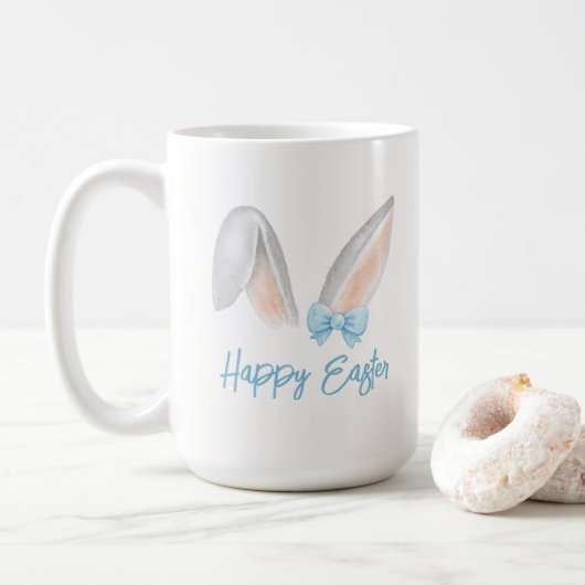 Watercolor Easter Rabbit Ears with Blue Bow Spring Koffiemok (Met donut)