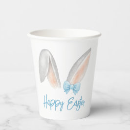 Watercolor Easter Rabbit Ears with Blue Bow Spring Papieren Bekers