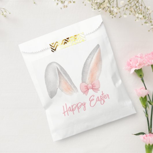 Watercolor Easter Rabbit Ears with Pink Bow Spring Bedankzakje (Gezegeld)