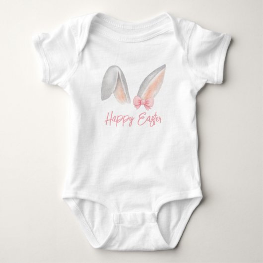 Watercolor Easter Rabbit Ears with Pink Bow Spring Romper (Voorkant)