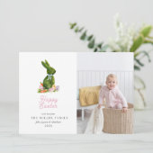 Watercolor Easter Topiary bunny photo Feestdagenkaart (Staand voorkant)