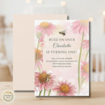 Watercolor Echinacea & Hommeltje 1e Verjaardag
