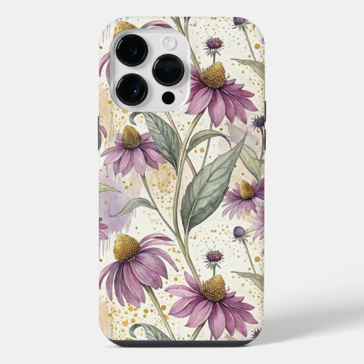 Watercolor Echinacea Purple & Gold iPhone Hoesje (Achterkant)