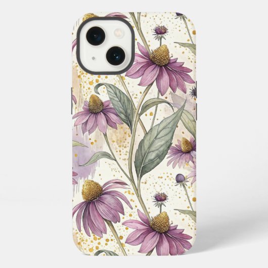 Watercolor Echinacea Purple & Gold iPhone Hoesje (Achterkant)