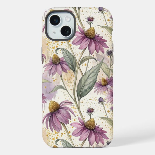 Watercolor Echinacea Purple & Gold iPhone Hoesje (Achterkant)