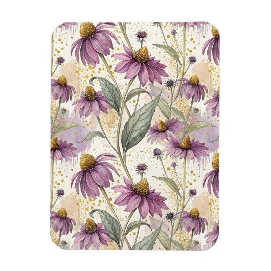 Watercolor Echinacea Purple & Gold Magneet (Verticaal)