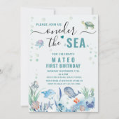 Watercolor Eén-der Onder de zee 1e verjaardag Kaart (Voorkant)