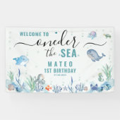 Watercolor Eén-der onder zee 1e verjaardag Welkom Spandoek (Horizontaal)