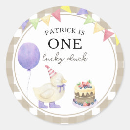 Watercolor eend 1e verjaardag ronde sticker
