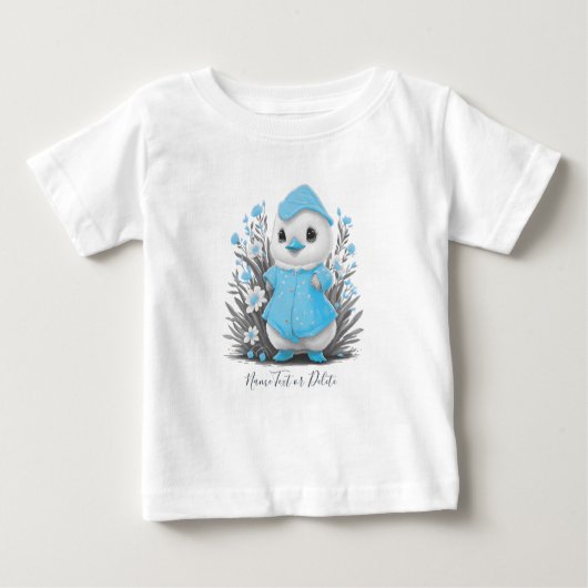 Watercolor eend blauwe bloemen baby t-shirt (Voorkant)