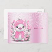 Watercolor Eend Roze Bloemen Ansichtkaart Briefkaart (Voorkant / Achterkant)