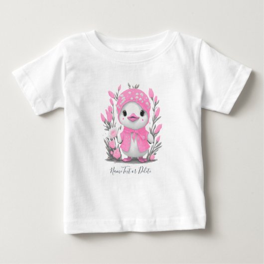 Watercolor Eend Roze Bloemen Baby T-shirt (Voorkant)