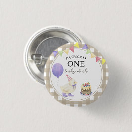 Watercolor eendje 1e verjaardag ronde button 3,2 cm