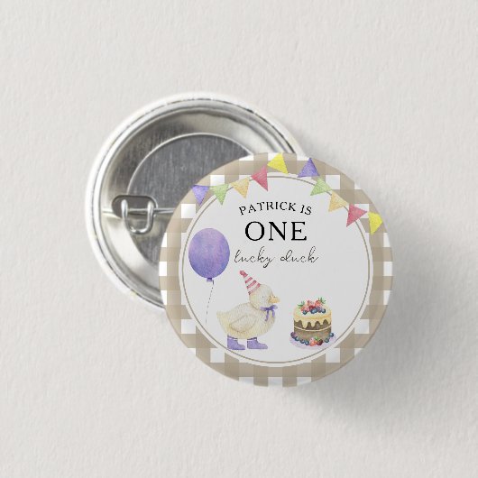 Watercolor eendje 1e verjaardag ronde button 3,2 cm (Voorkant /achterkant)