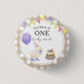 Watercolor eendje 1e verjaardag ronde button 3,2 cm (Voorkant)