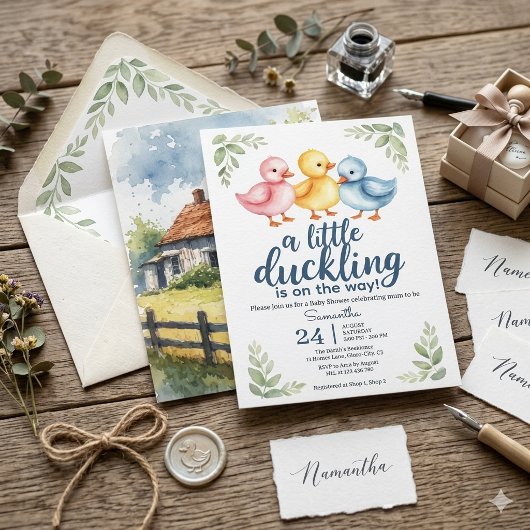 Watercolor Eendje Baby Shower Uitnodiging