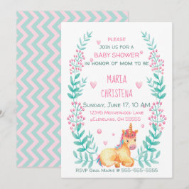 Watercolor Eenhoorn Bloemen Baby Shower Uitnodigin Kaart