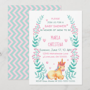 Watercolor Eenhoorn Bloemen Baby Shower Uitnodigin Kaart