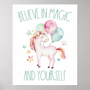 Watercolor Eenhoorn Geloof in Magie en Jezelf Poster