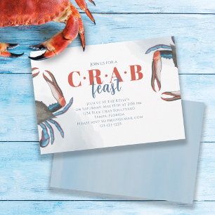 Watercolor Eenvoudig Blauw Krab Feest Oceaansfeerf Kaart