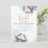 Watercolor Eenvoudige Bruidsdouche Blauwe Krab QR- Kaart (Staand voorkant)