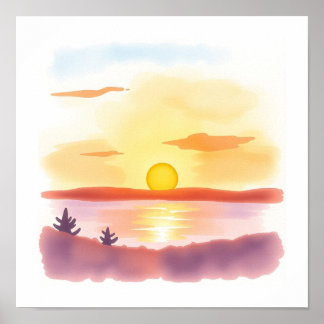 Watercolor EENVOUDIGE Zonsondergang Kunstposter Poster