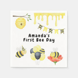 Watercolor eerste Bee Day verjaardagsfeestje Servet