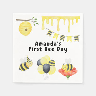 Watercolor eerste Bee Day verjaardagsfeestje Servet