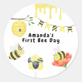 Watercolor Eerste Bij-dag Verjaardagsfeestje Ronde Sticker