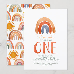Watercolor Eerste Verjaardag Modern Boho Regenboog Kaart