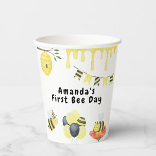 Watercolor eerste Verjaardag van de Bij feestje Papieren Bekers