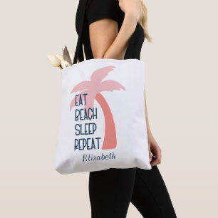 Watercolor Eet Strand Slaap Herhaal Palmboom Boods Tote Bag