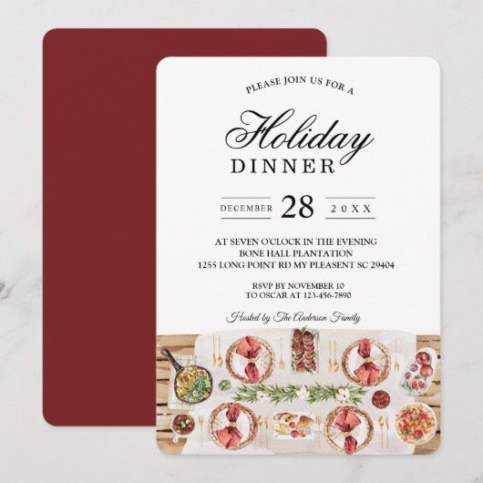 Watercolor Eettafel | Feestelijke Dinner Kaart (Voorkant / Achterkant)