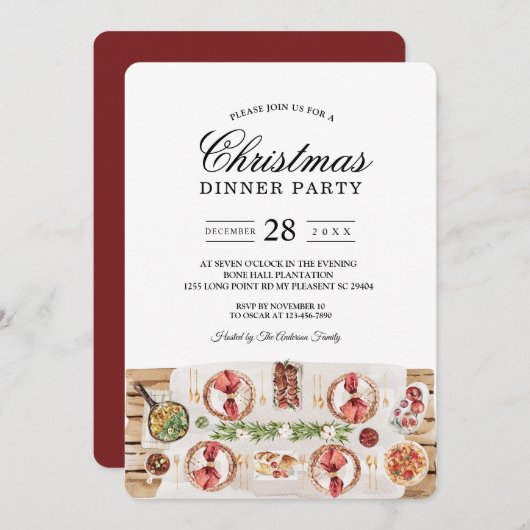 Watercolor Eettafel | Kerst Diner Kaart (Voorkant / Achterkant)