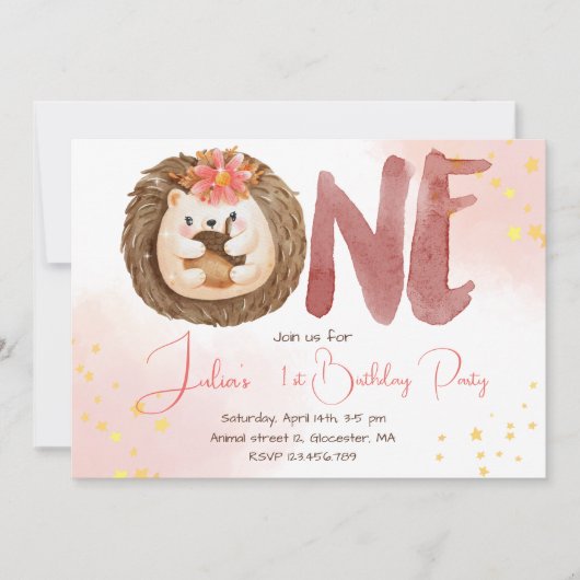 Watercolor egel eerste verjaardag kaart (Voorkant)