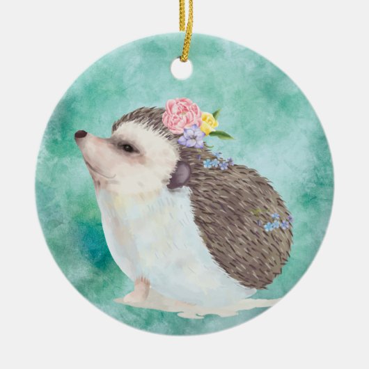 Watercolor Egel Keramisch Ornament (Voorkant)