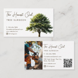 Watercolor Eikenboom Elegant Schrift Foto QR Code Visitekaartje