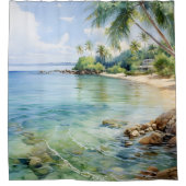 Watercolor Eiland Paradijsbaai Douchegordijn (Voorkant)