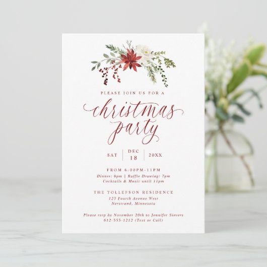 Watercolor Elegant Christmas Dinner Party Kaart (Staand voorkant)