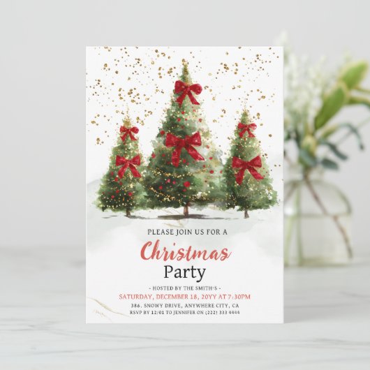 Watercolor Elegant Christmas Tree Christmas Party  Kaart (Staand voorkant)