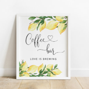 Watercolor Elegant Citroen Koffiebar Bord Poster