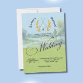 Watercolor Elegant Golf Wedding w/Details  Kaart