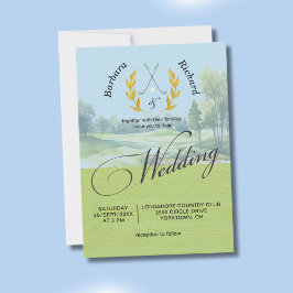 Watercolor Elegant Golf Wedding w/Details  Kaart