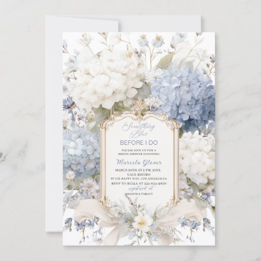 Watercolor Elegant  Something Blue Bridal Shower Kaart (Voorkant)