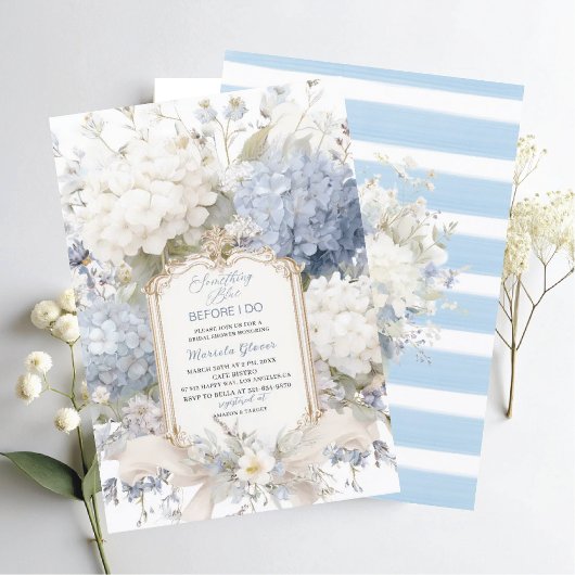 Watercolor Elegant  Something Blue Bridal Shower Kaart
