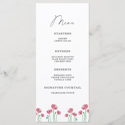 Watercolor elegante bloemige minimalistische menu (Voorkant)