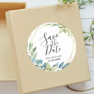 Watercolor Elegante Groene Trouw Save The Date Ronde Sticker